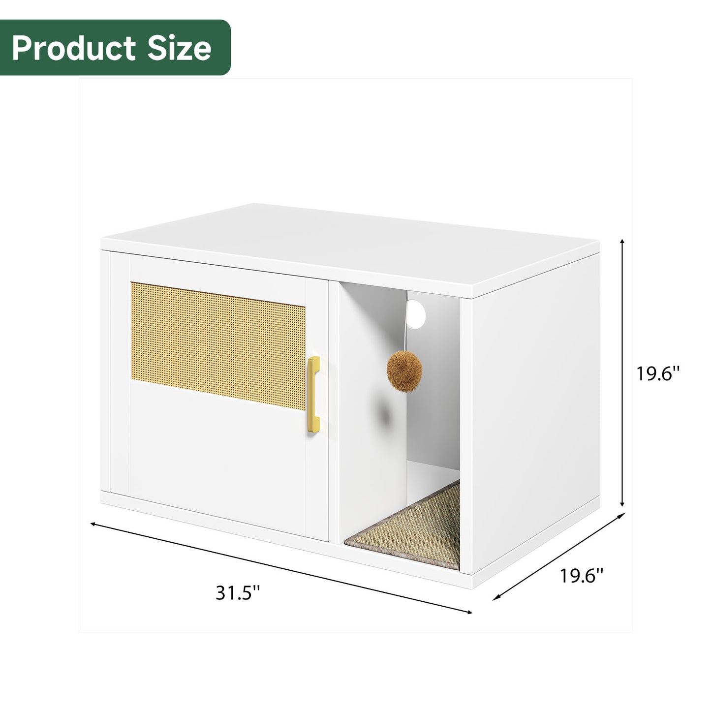 Multifunctional Cat Litter Box Cabinet with Odor Control & Side Table - White