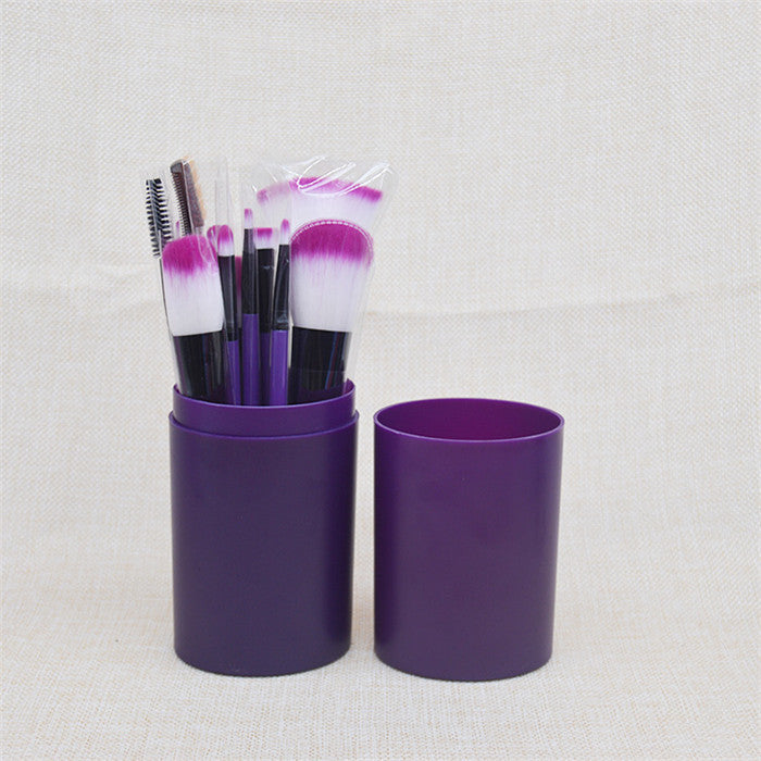 12-Piece Cosmetic Brush Set with Makeup Tools and Bag - Multiple Colors