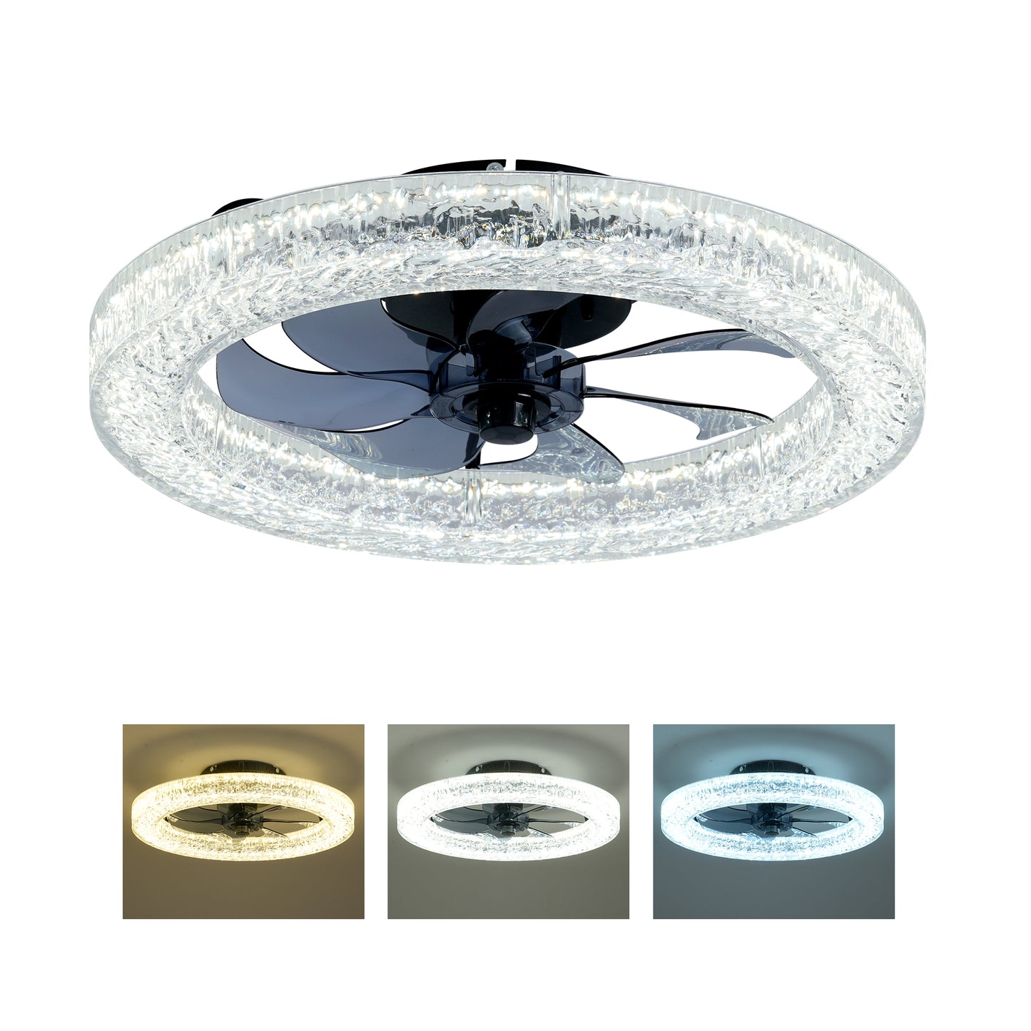 Dimmable Acrylic Ice Brick Ceiling Fan Light - Matte Black