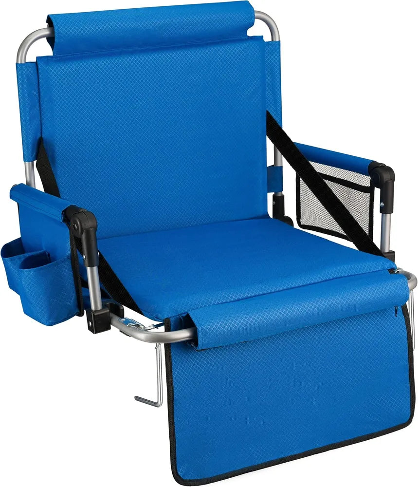 Foldable Padded Stadium Seat with Backrest, Armrest, and Cup Holder - Royal Blue