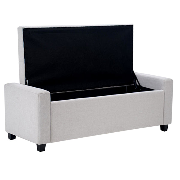 48" Upholstered Storage Bench - Faux Linen Ottoman for Bedroom