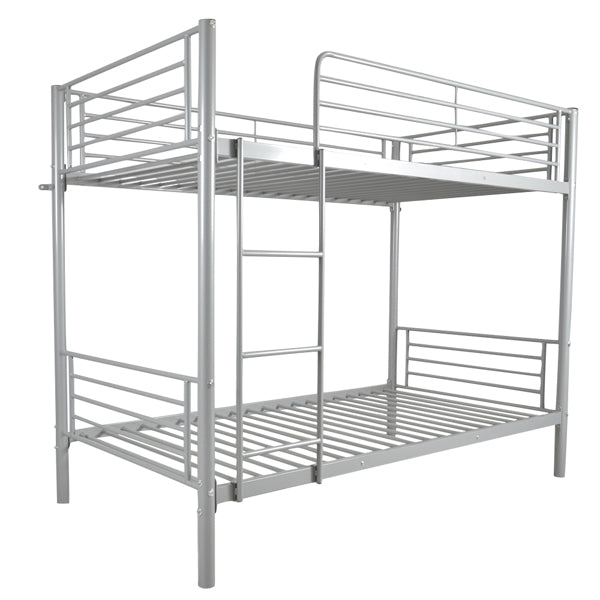 Iron Bed Bunk With Ladder For Kids Twin Size Gray