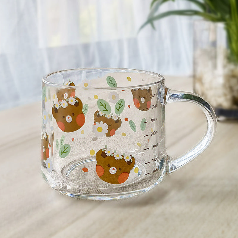Minimalist Cartoon Glass Water Cup with Straw - Heat-Resistant, 400ML