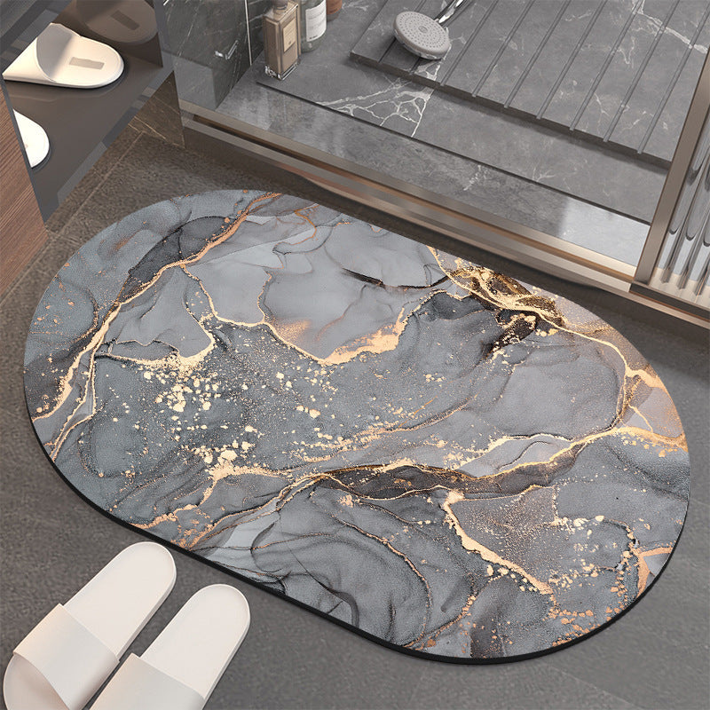 Anti Slip Water Absorbing Toilet Mat - Oval Bathroom Rug, Non-Slip Silicone