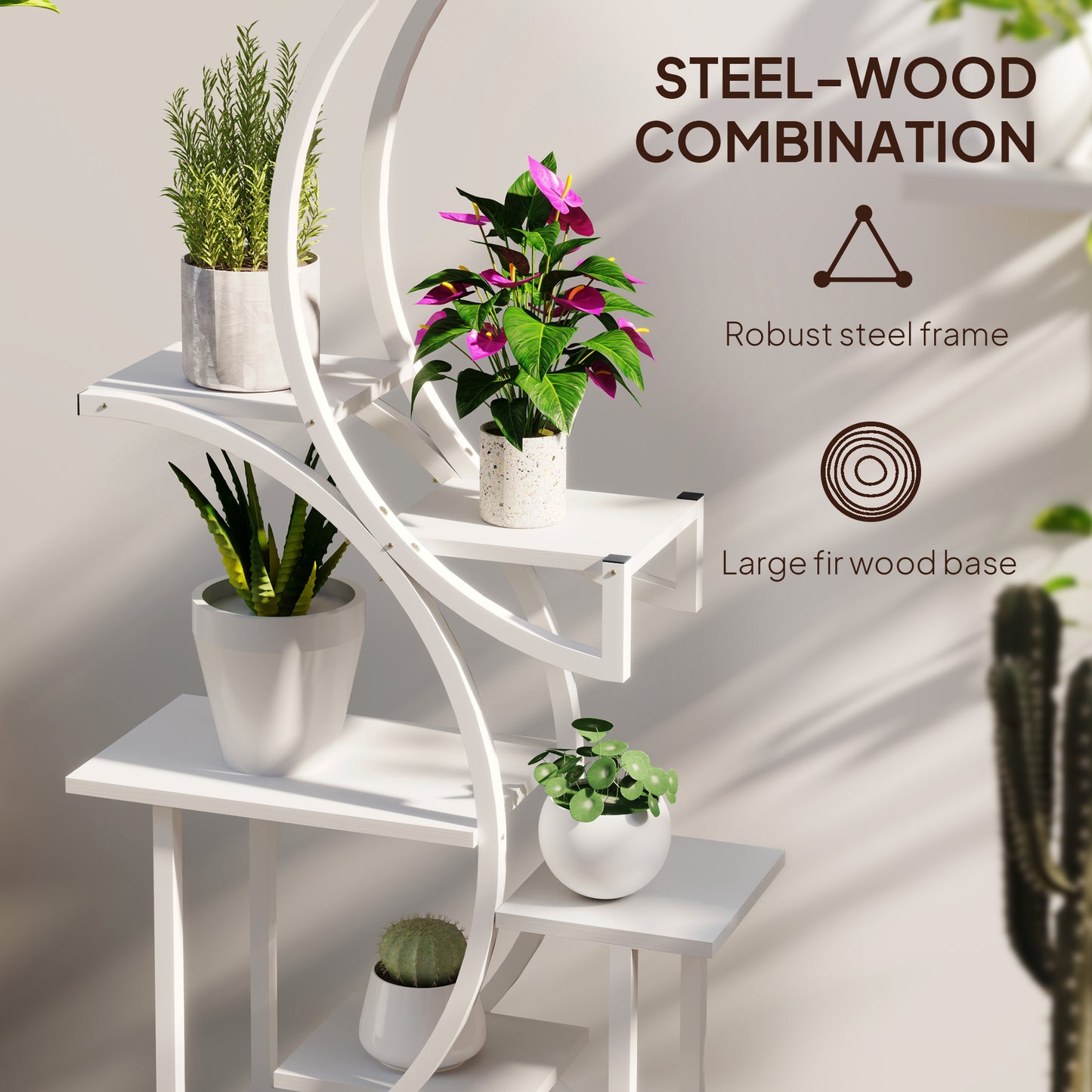 8-Tier Indoor Plant Stand Corner Shelf - White S-Shaped Multi-Level Garden Rack