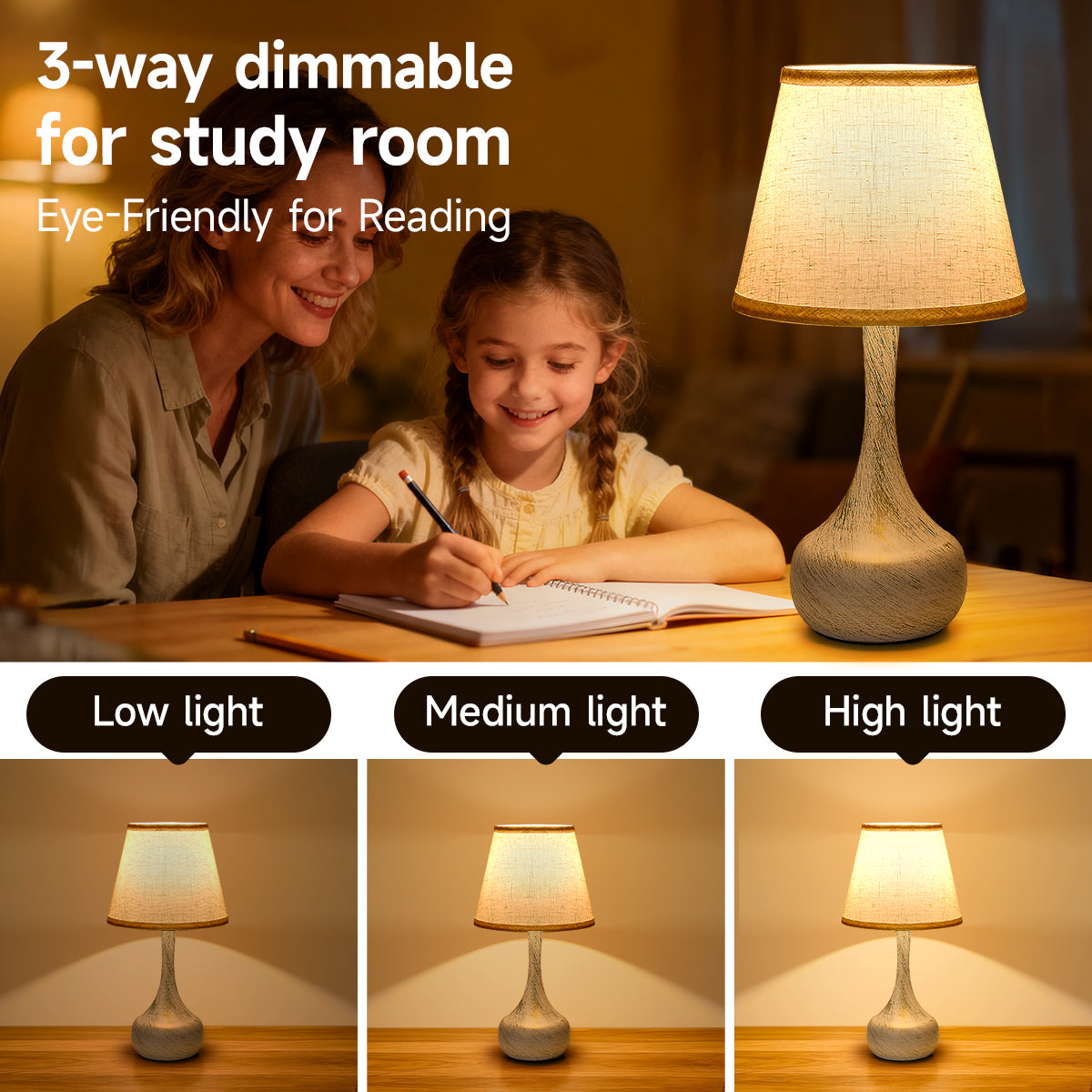 Dimmable Touch Table Lamps Set of 2 - Farmhouse Design