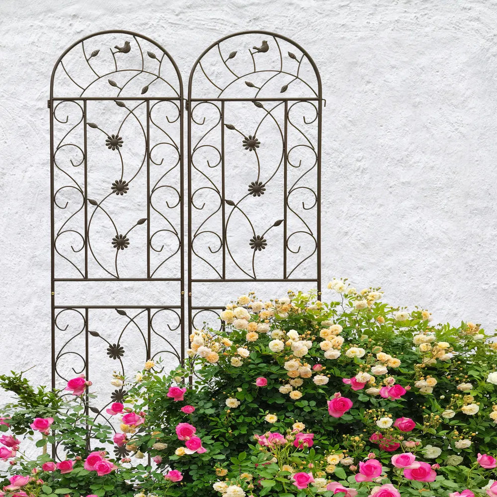 Metal Garden Trellis 86.7" x 19.7" - 2 Pack Brown Rustproof Support