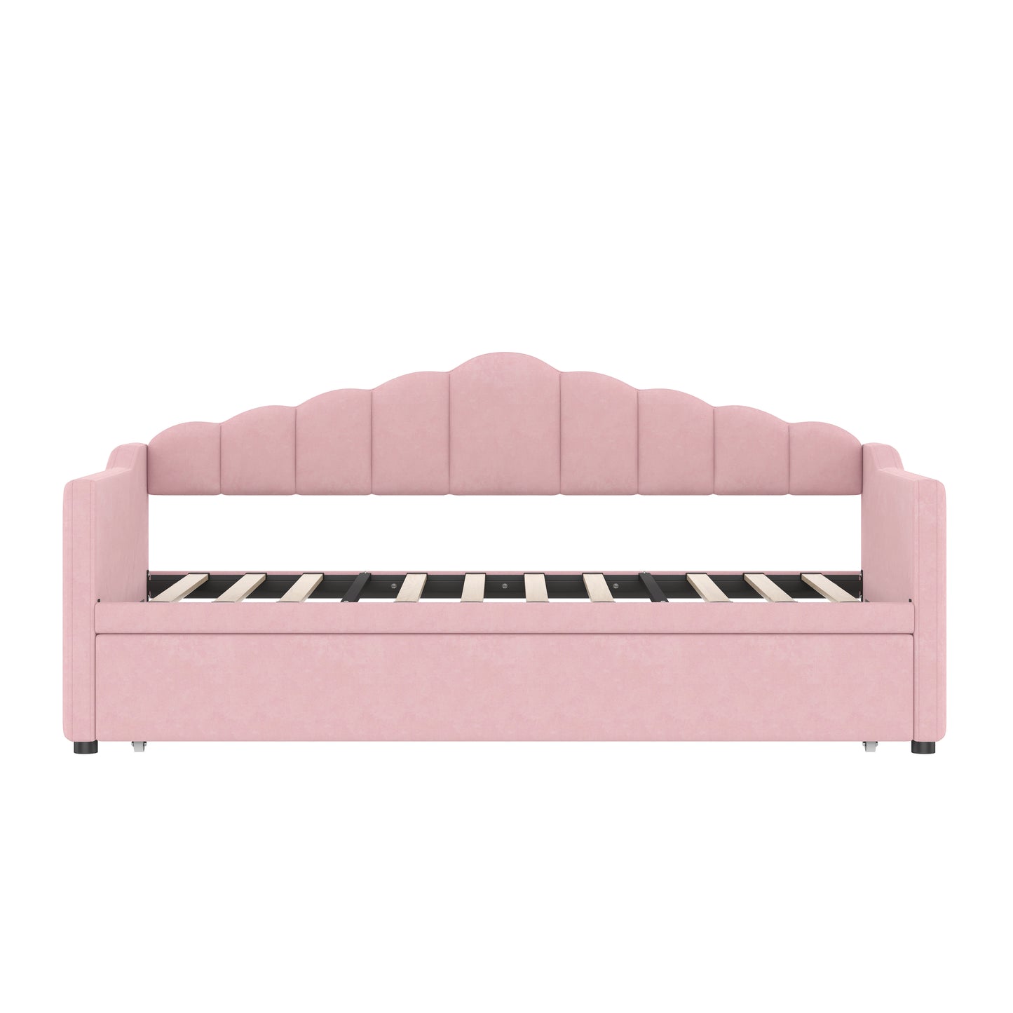 Upholstered Twin Size Daybed With Adjustable Height Pop Up Trundle