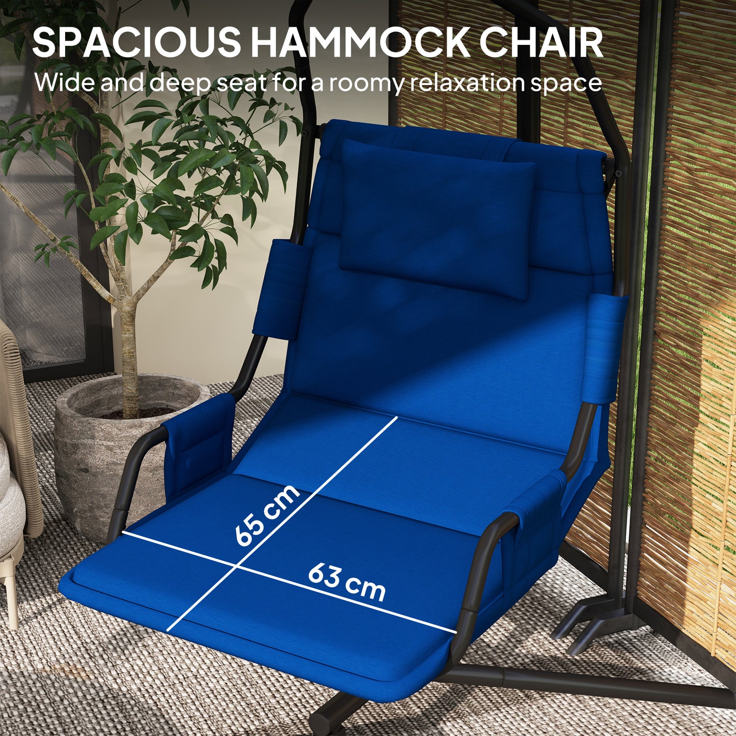 Outdoor Hammock Chair with Stand and PA Coated Cushion - Dark Blue