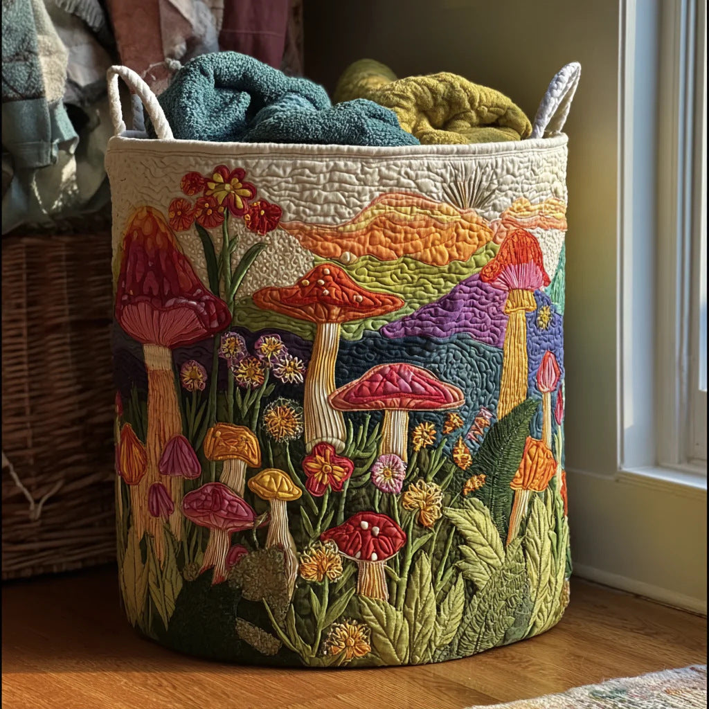 Cotton Laundry Hamper with Quilted Pleated Design Dustproof Clothes Basket