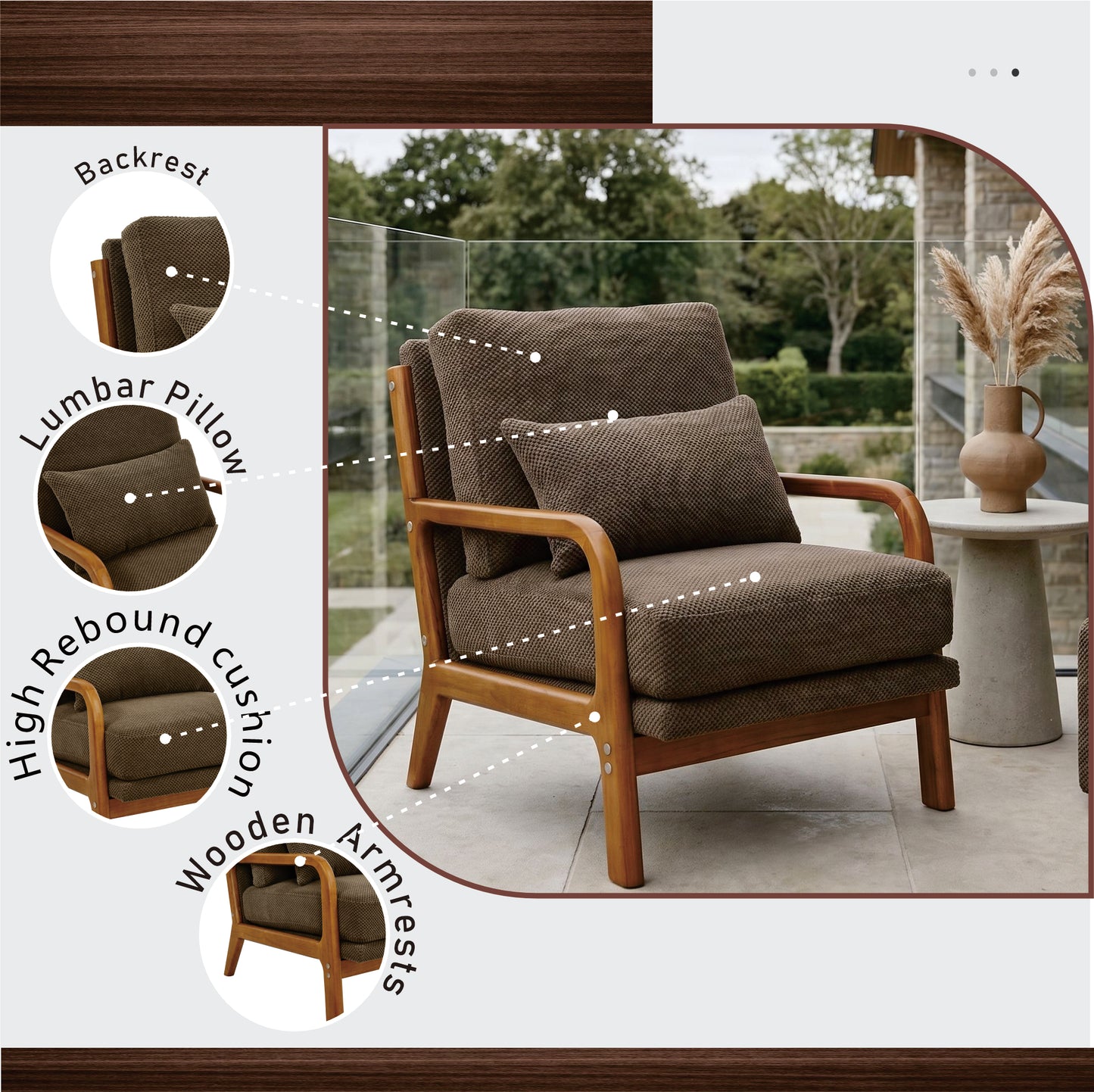 Mid-Century Modern Wooden Lounge Chair - Coffee Upholstery