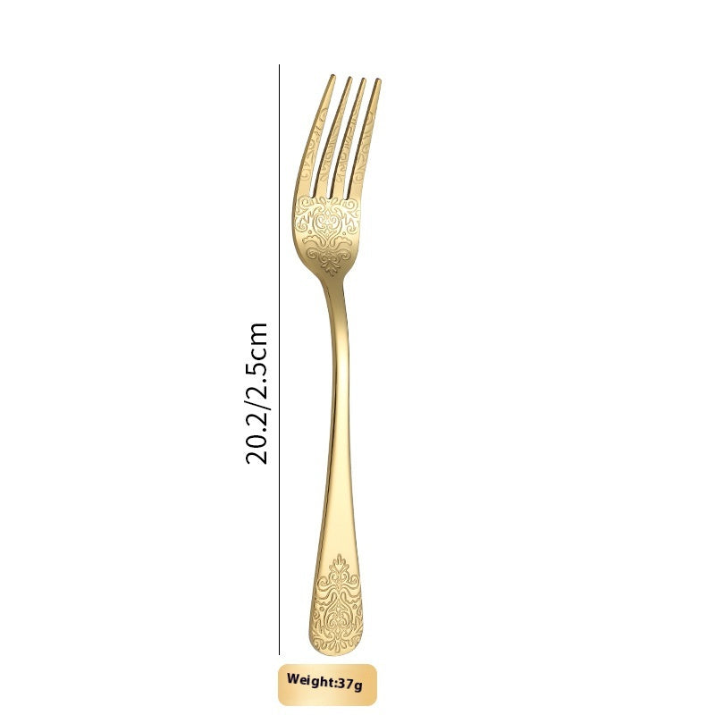Vintage Gold-Plated Stainless Steel Cutlery Set - Dinner Knife Fork Spoon Tea Spoon