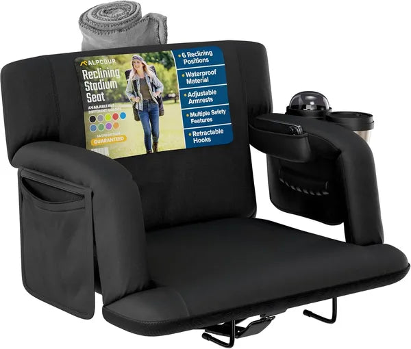 Premium Reclining Stadium Seat with Back Support - Black
