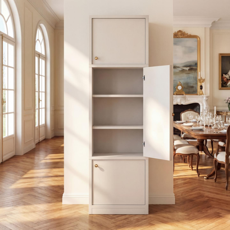 Tall Narrow Pantry Cabinet with Adjustable Shelves & Drawer - White