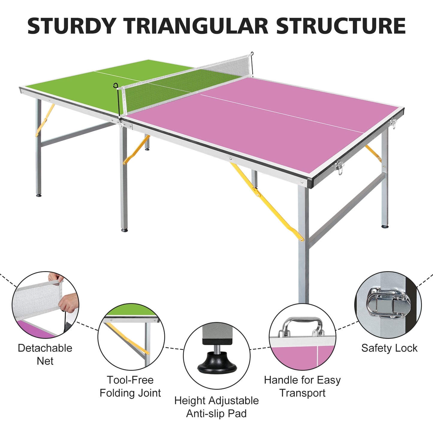 Mid-Size Foldable Table Tennis Table Set with Net, Paddles & Balls - Green/Purple