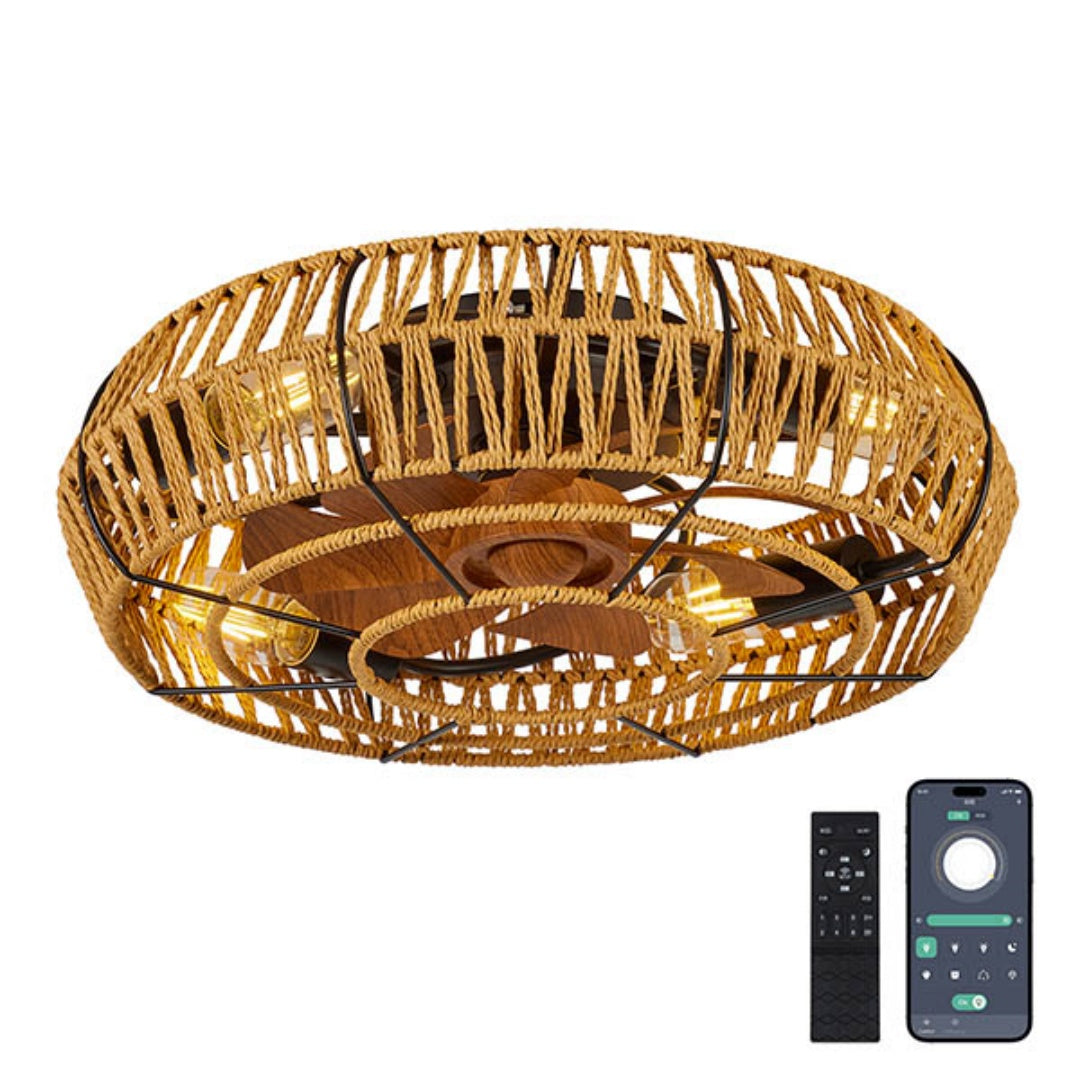 19-Inch Caged Ceiling Fan with Lights & Remote, Reversible Low Profile Flush Mount