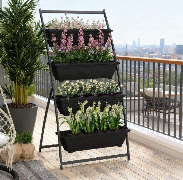 4-Tier Vertical Plant Stand for Vegetables & Flowers - Black