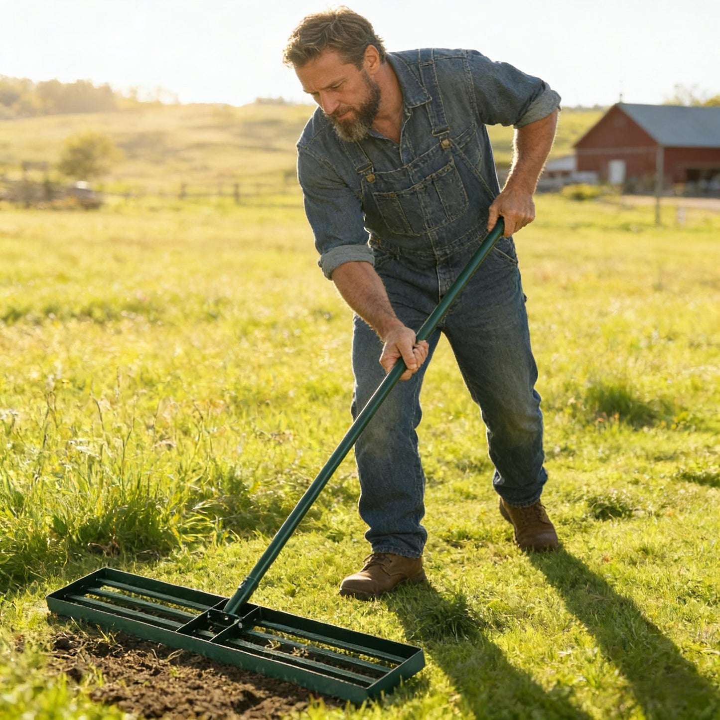 Heavy Duty Lawn Leveling Rake - 36" Wide Metal Head, Green