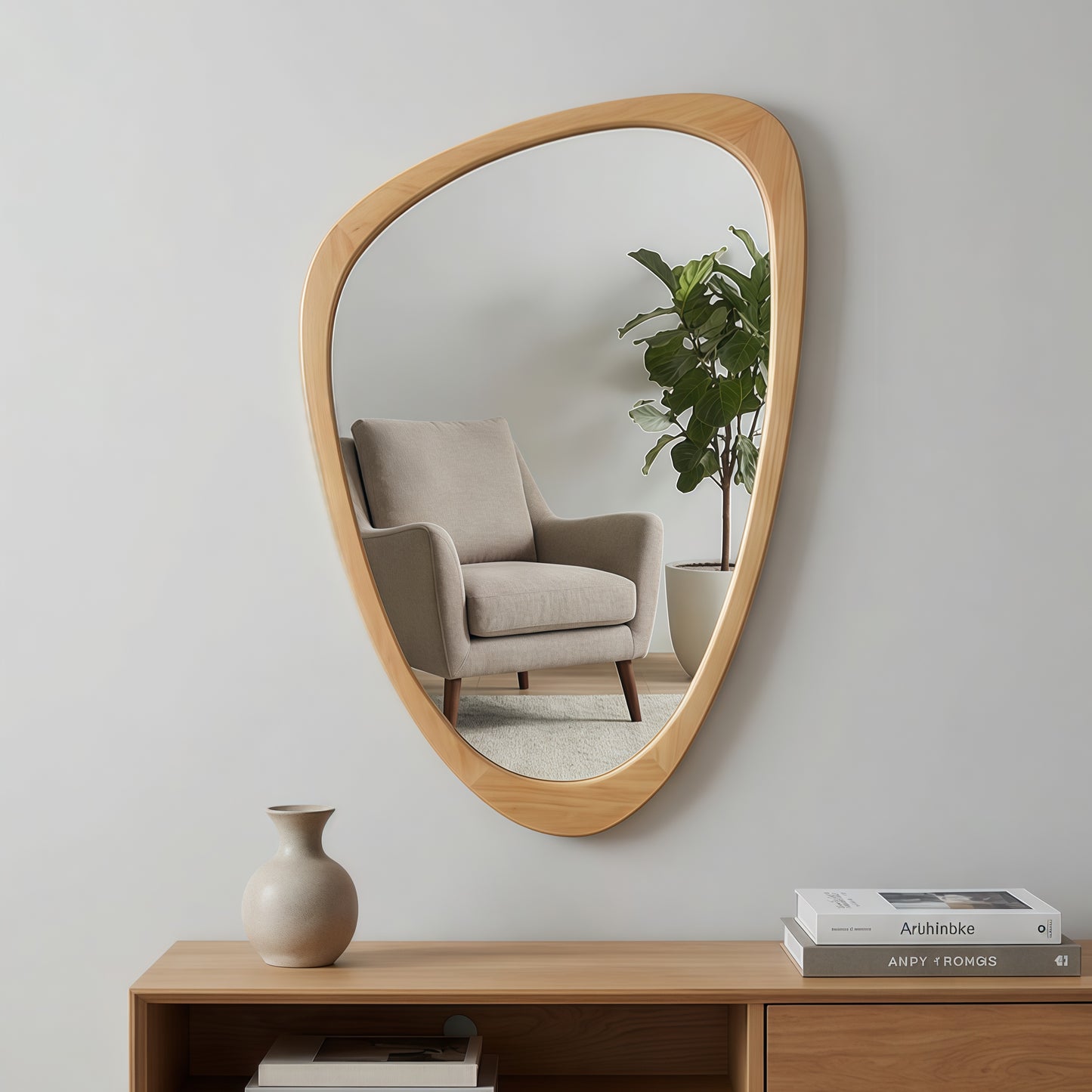 20"x30" Irregular Solid Wood Frame Decorative Mirror - Oak
