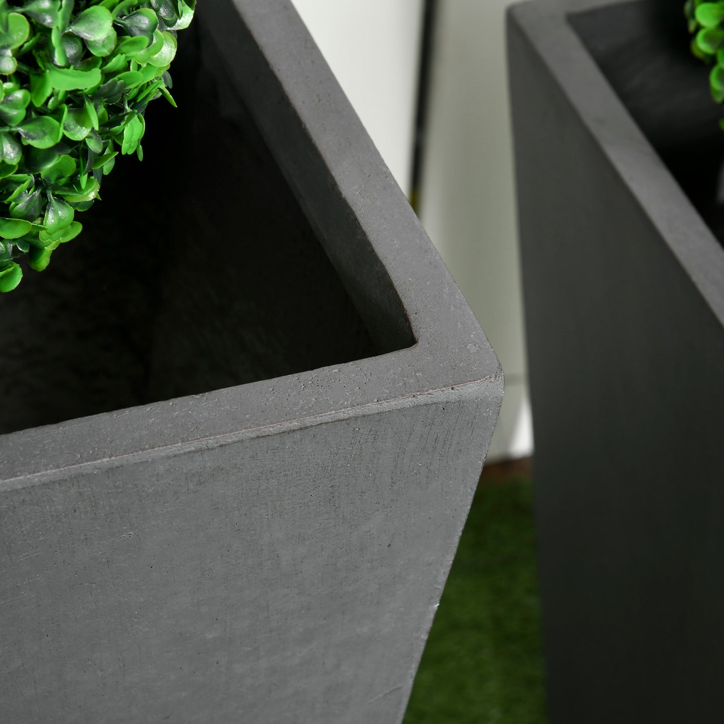 Outdoor Planting Pots Set of 2 Large Stackable Flower Planters with Drainage - Gray