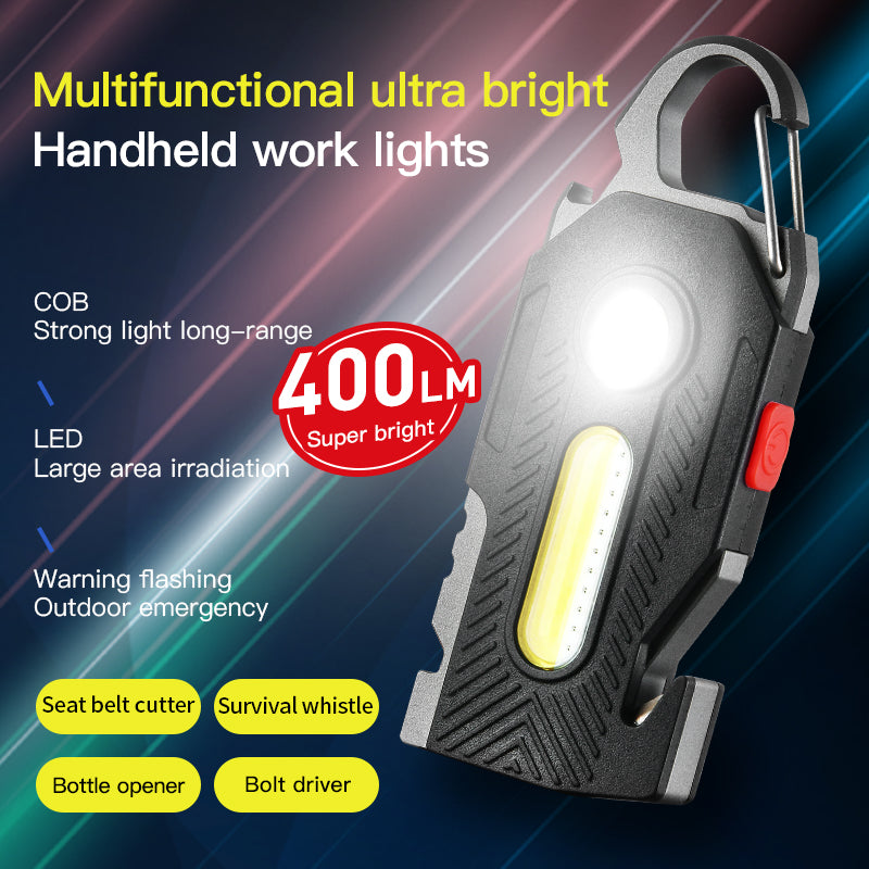 Multifunctional Emergency Camping Light with COB LED & Keychain - Bright Portable Work & Outdoor Light