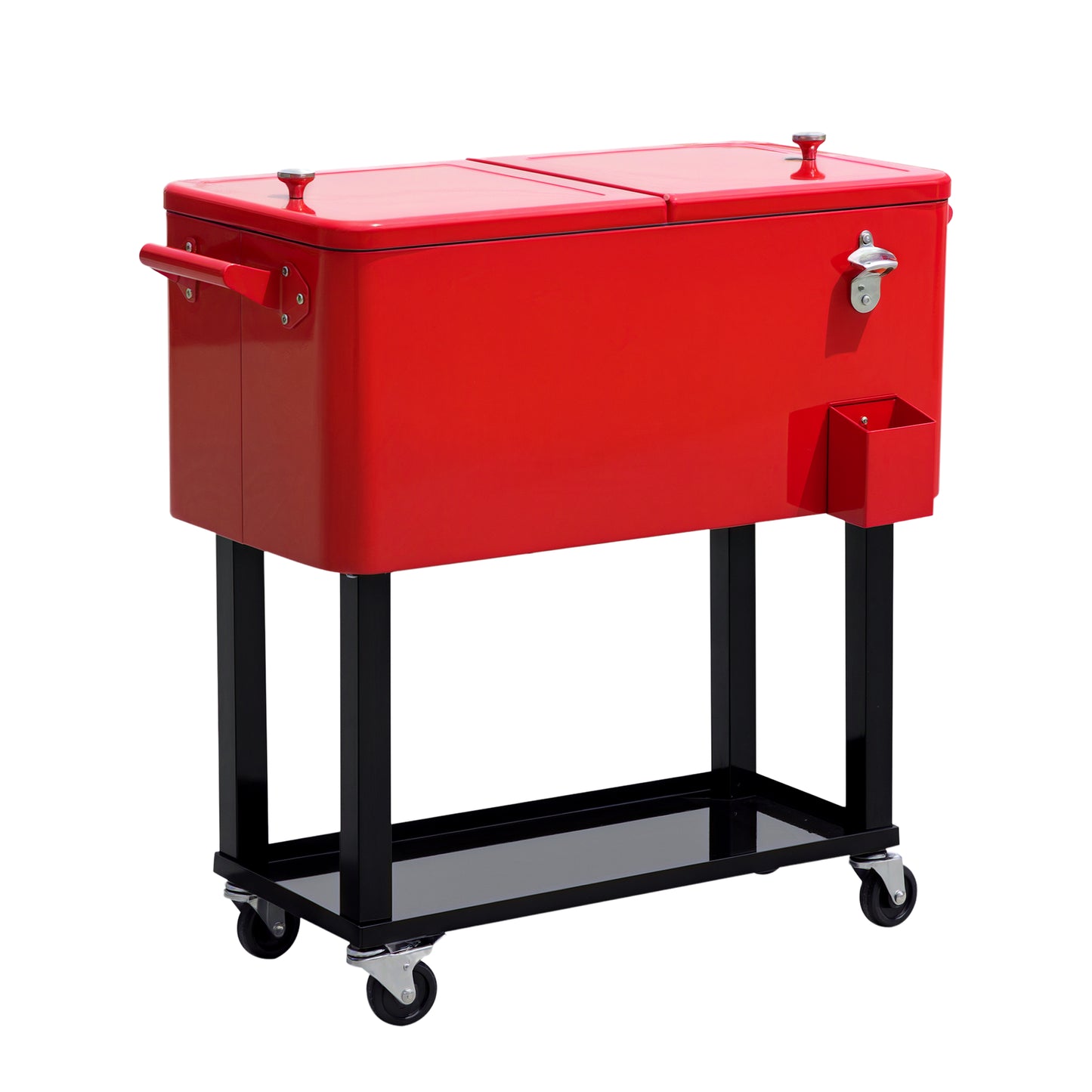 80 QT Rolling Cooler Cart with Wheels - Red Outdoor Drink Cooler