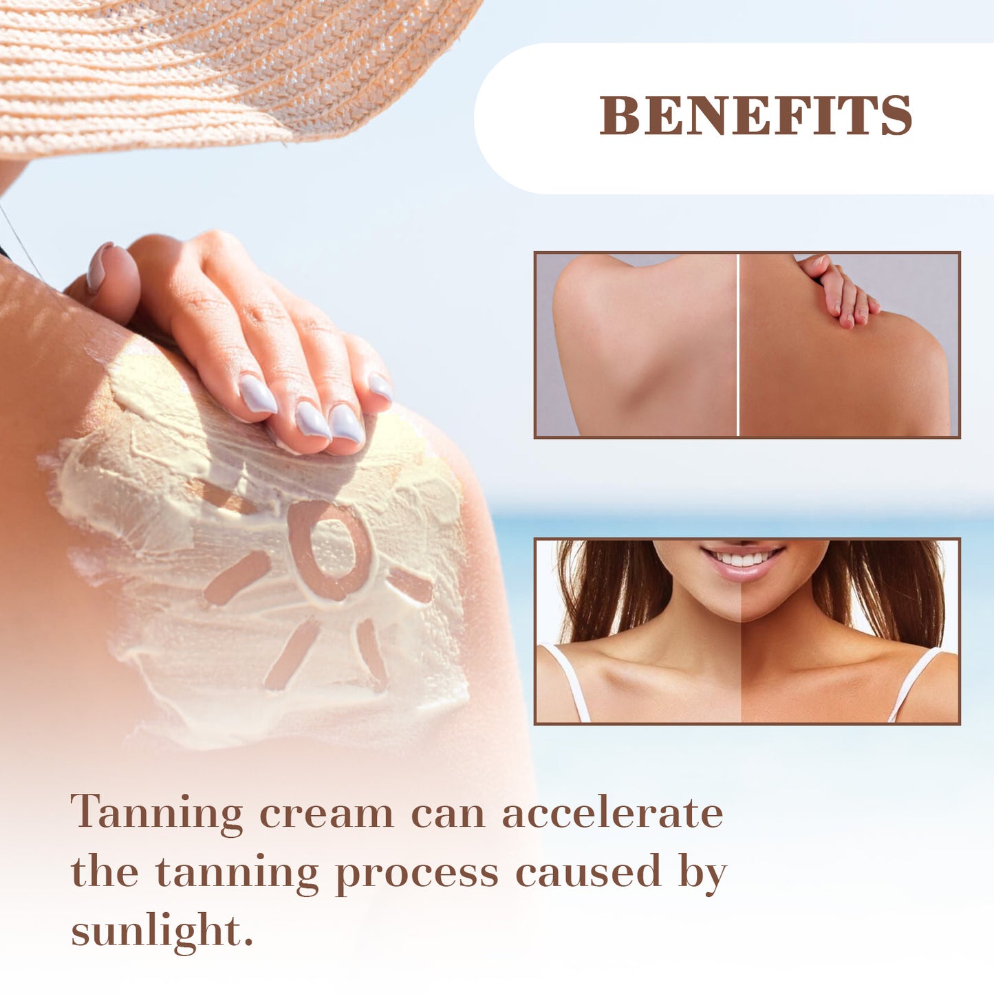 Natural Tanning Accelerator Cream with Coconut Oil & Vitamin C - 80g/96g