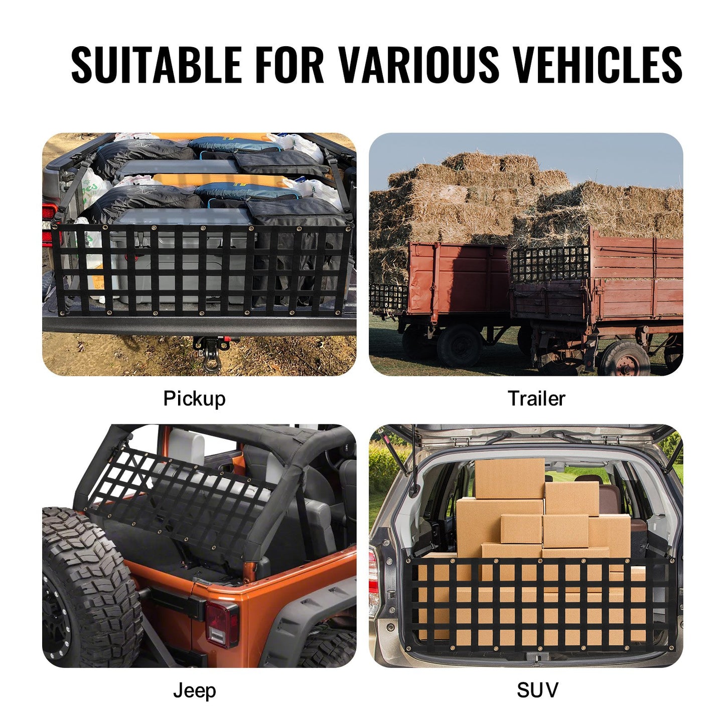 60x18 Inch Heavy Duty Pickup Truck Tailgate Net Black for Full-Size Trucks
