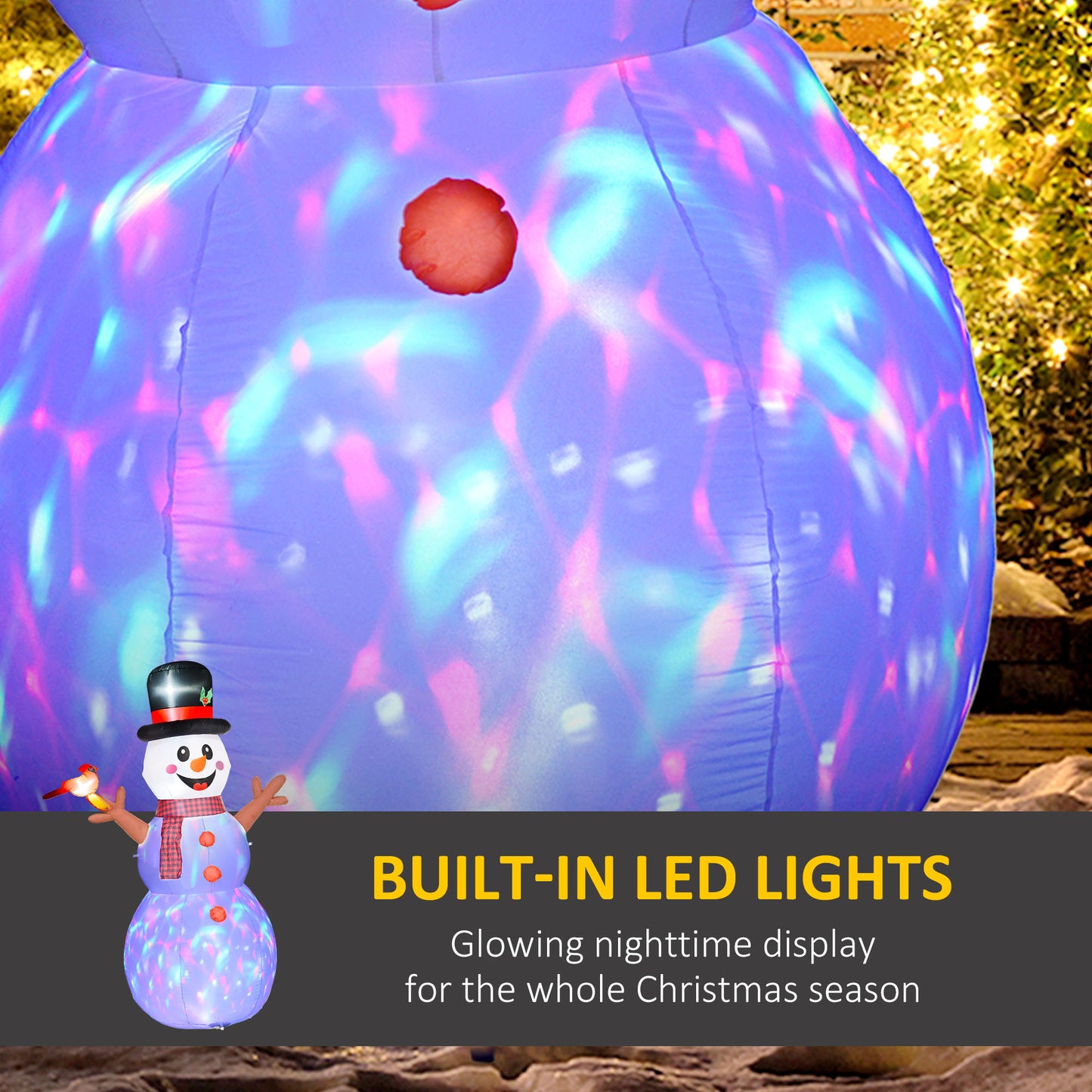 Inflatable Snowman with Branch Hands and Colorful LED Lights