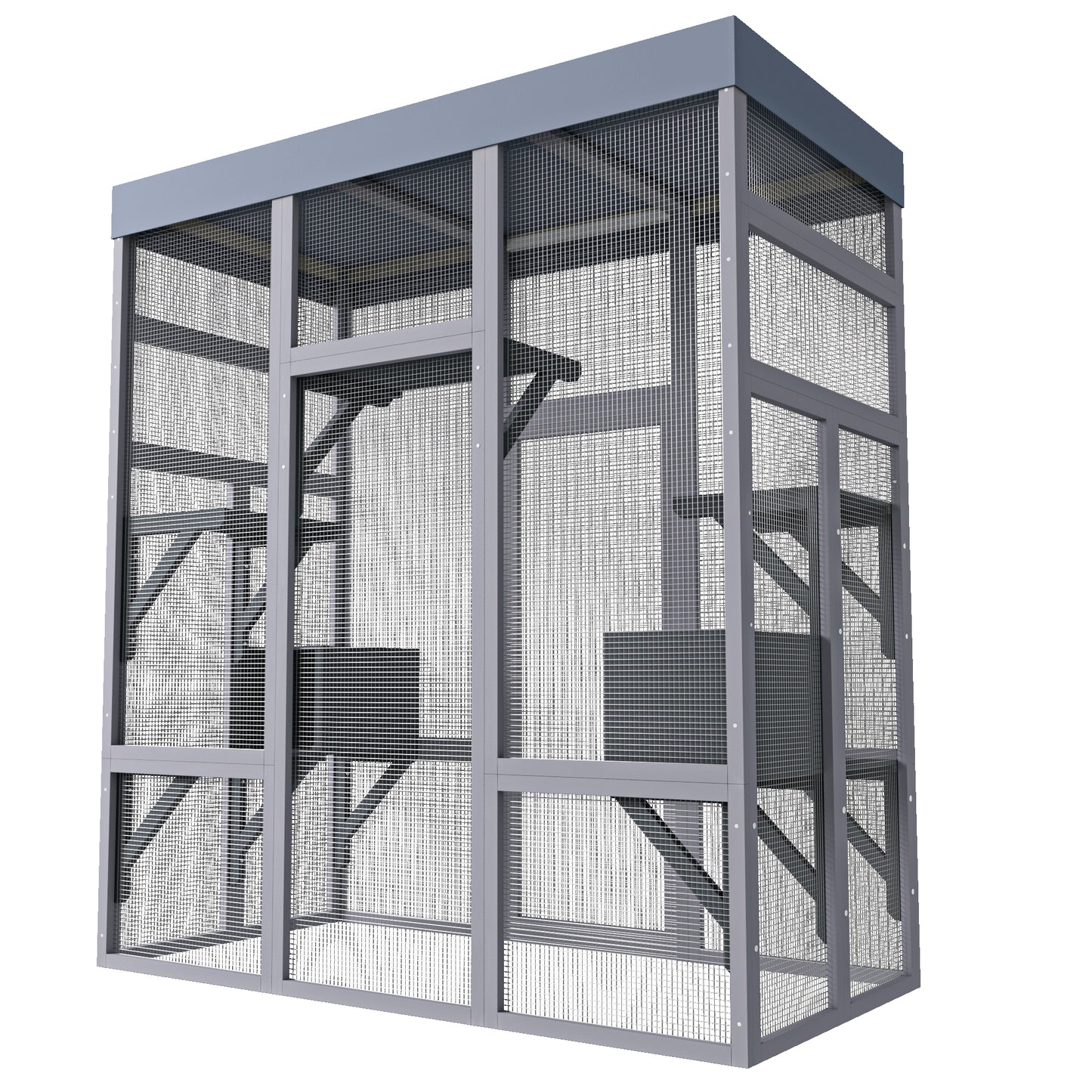Outdoor Wooden Cat Enclosure with Waterproof Roof and Multiple Levels - Gray