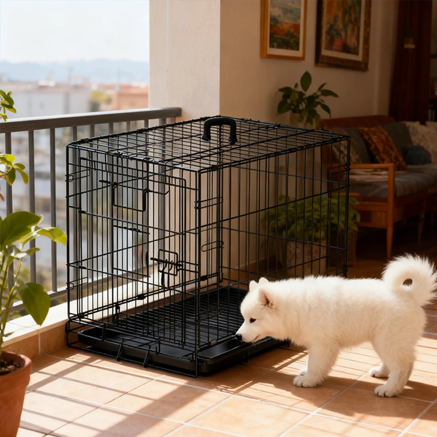 30-Inch Black Wire Dog Cage with Double Lock & Double Door