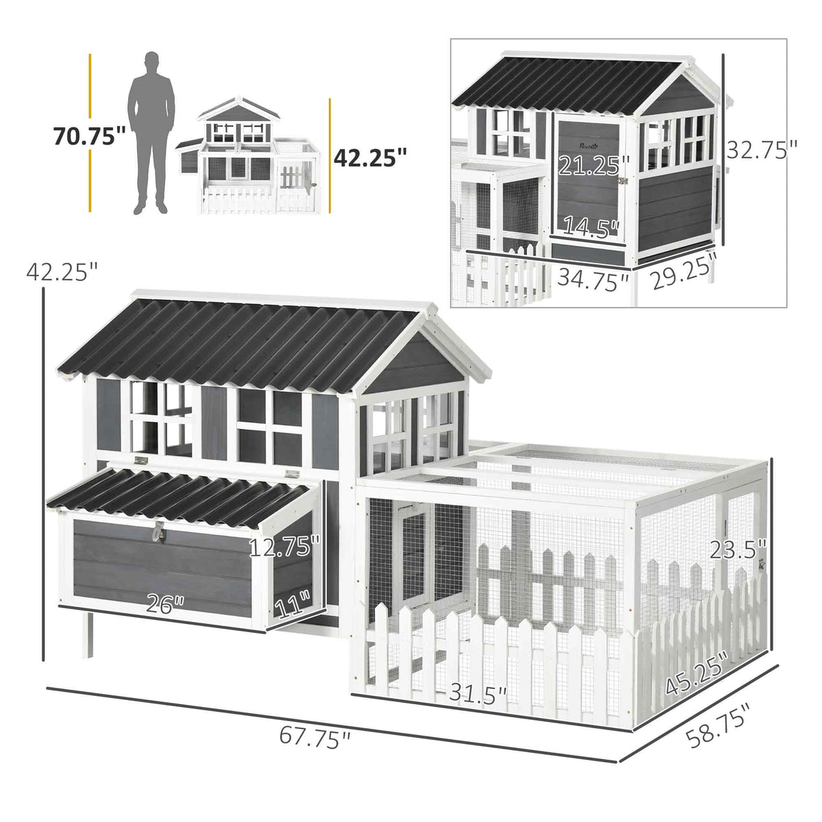 Wooden Chicken Coop with Run for 1-2 Chickens - Outdoor Pet House