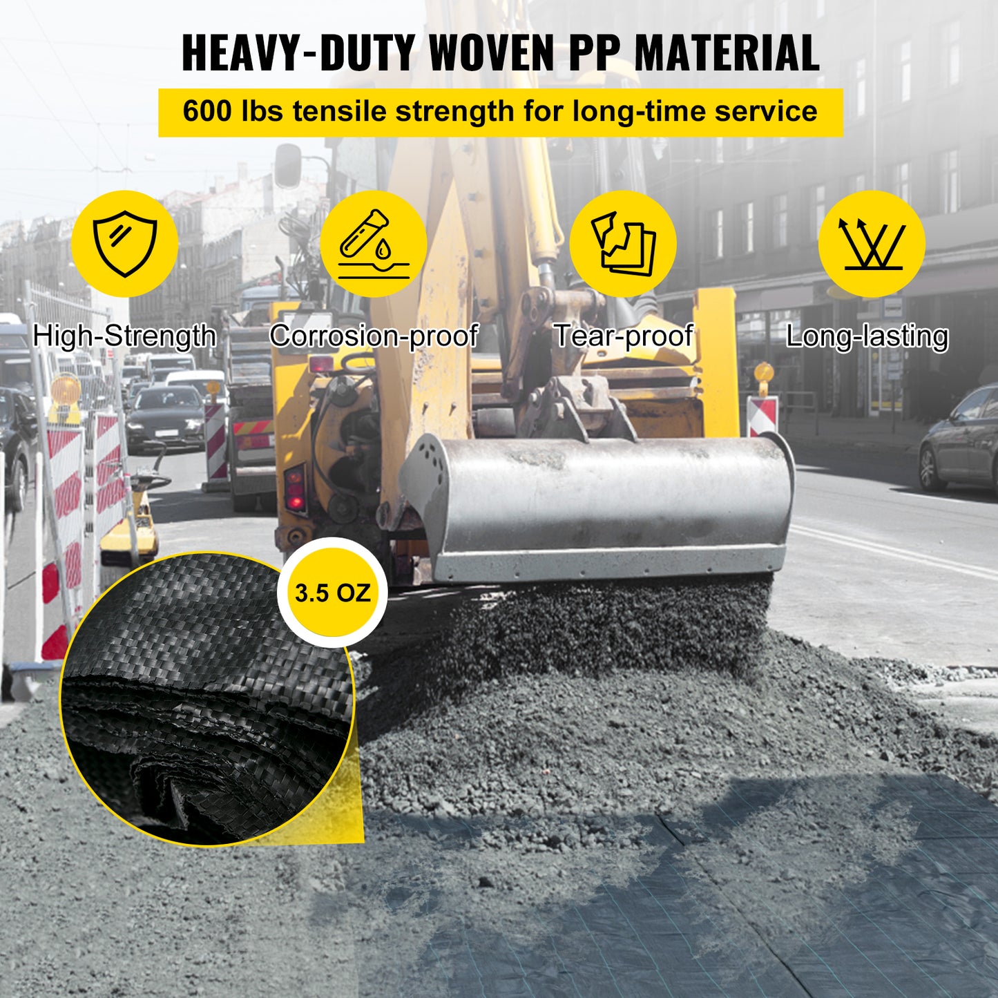 Heavy Duty Geotextile Fabric 12.5 x 50 ft Woven PP Land Stabilization Barrier