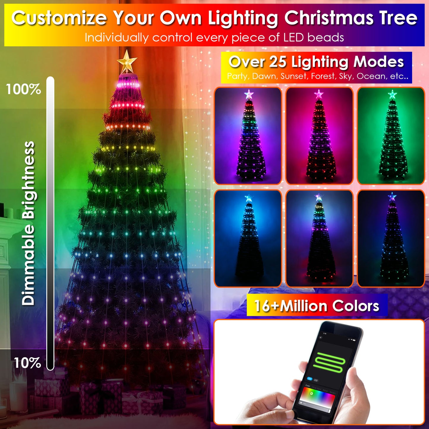 Collapsible Christmas Tree Lights with Remote Control - Multi-Color Options