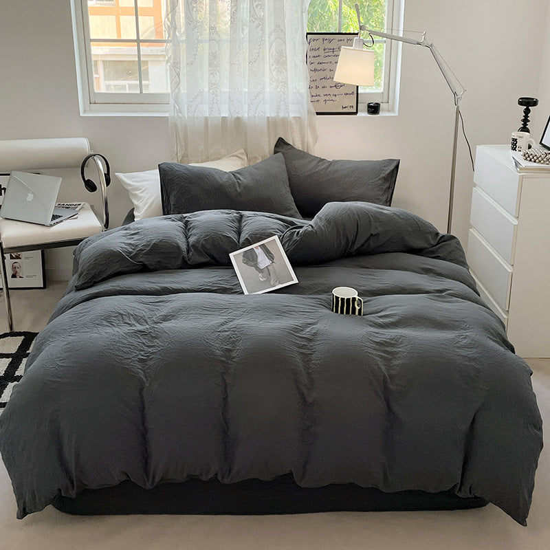 Solid Color Cotton Bed Sheet Set - Soft Washed Bedding Includes Quilt Cover & Pillowcases