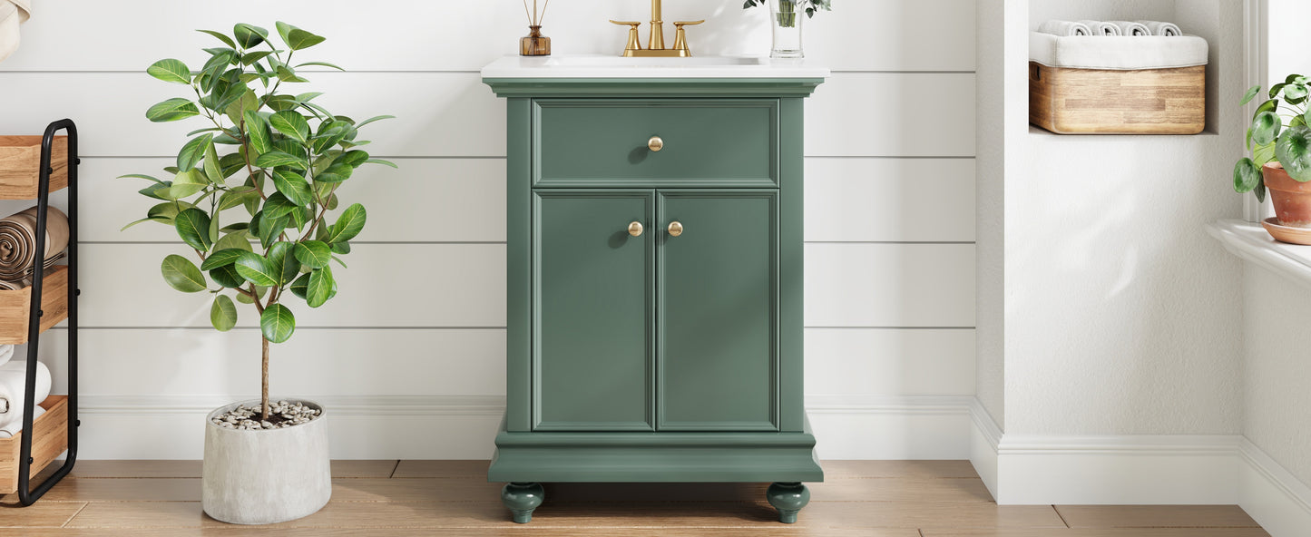 24" Modern Bathroom Vanity with Tip-Out Drawer - Green