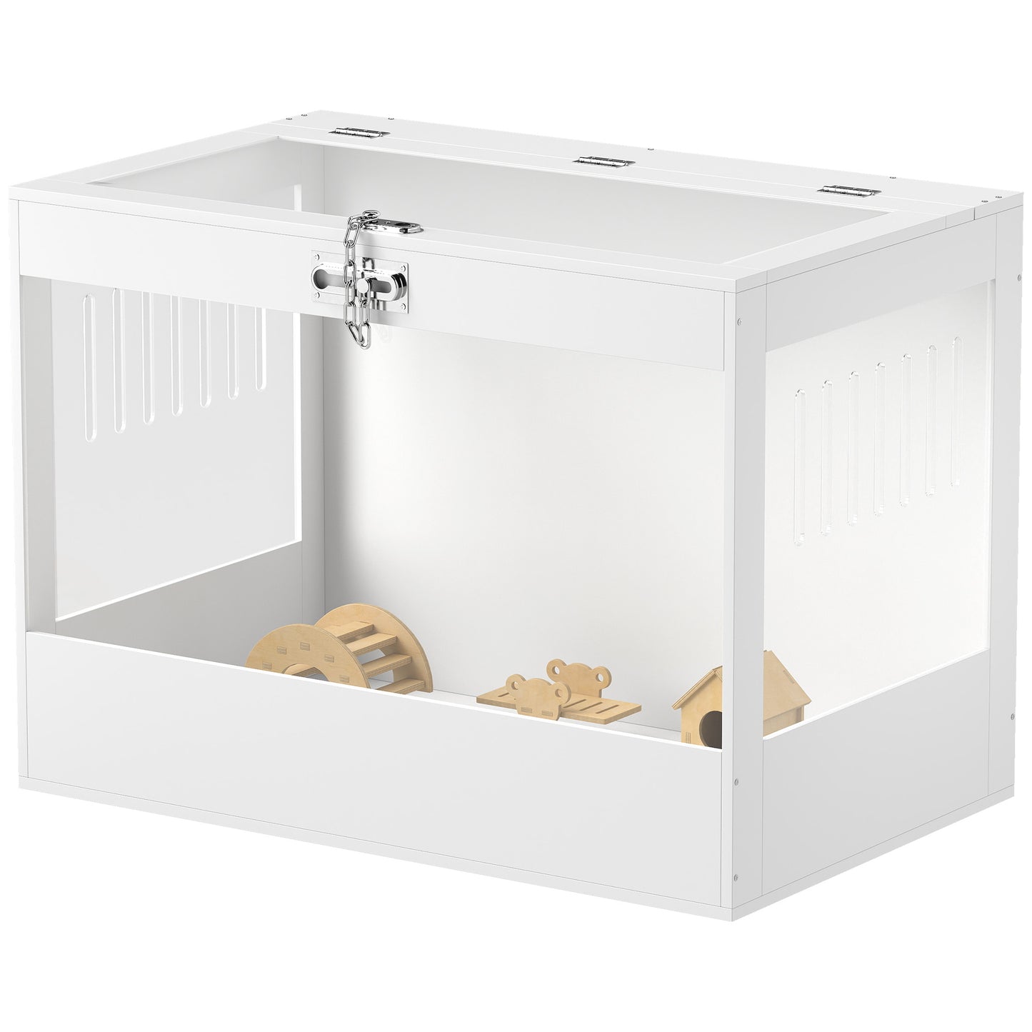 Hamster Cage with Openable Top Lock & Accessories - White Acrylic Pet Enclosure