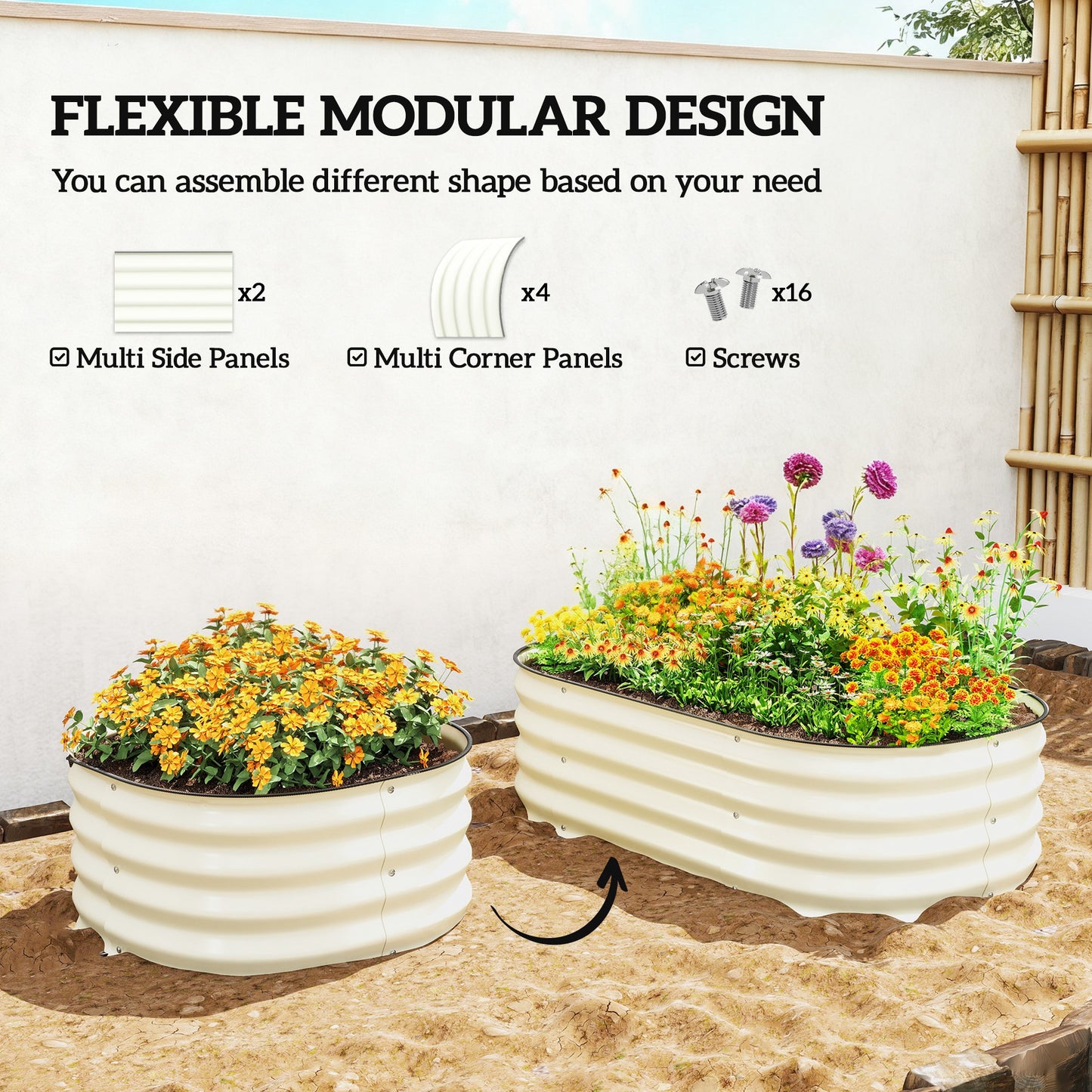 Galvanized Raised Garden Bed Kit - Metal Planter Box with Safety Edging, Cream