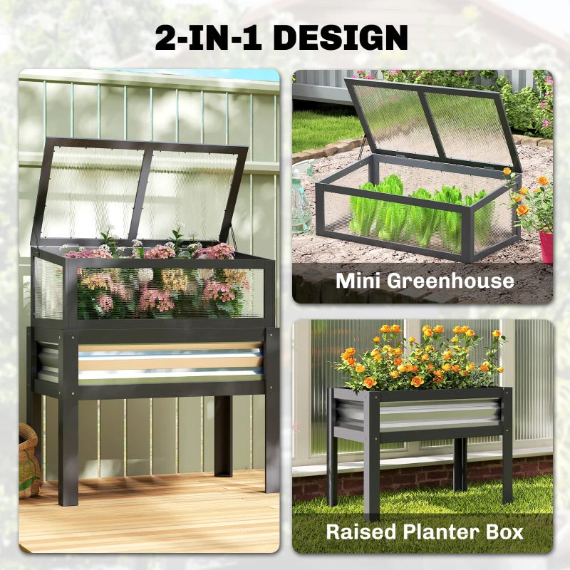 Gray Raised Garden Bed with Cold Frame - 23.8 Gallon Capacity