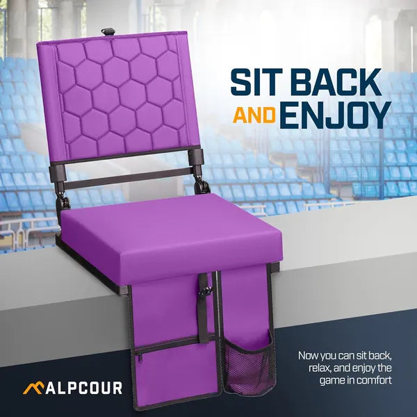 Folding Reclining Stadium Seat with Back Support - Purple