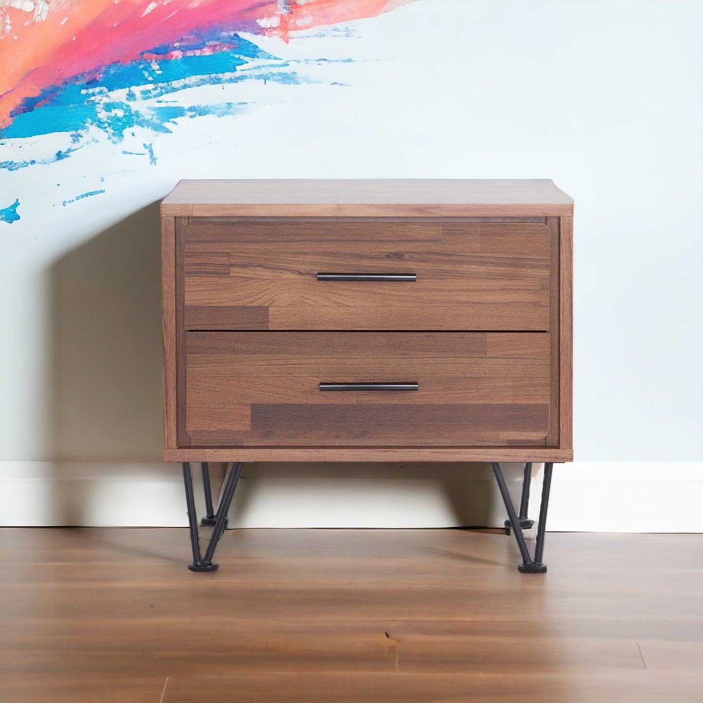 Walnut Finish Accent Table with 2 Drawers - Rectangular