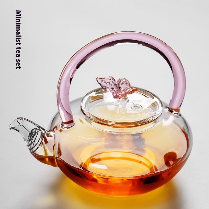 Colorful Butterfly Glass Teapot 650ML Modern Home Kitchen Drinkware
