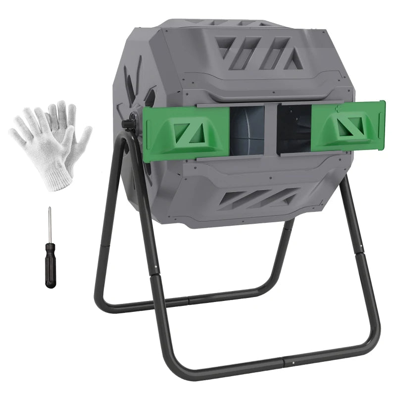 Outdoor 42.3 Gallon Dual Chamber Rotating Compost Bin - Garden Tumbler