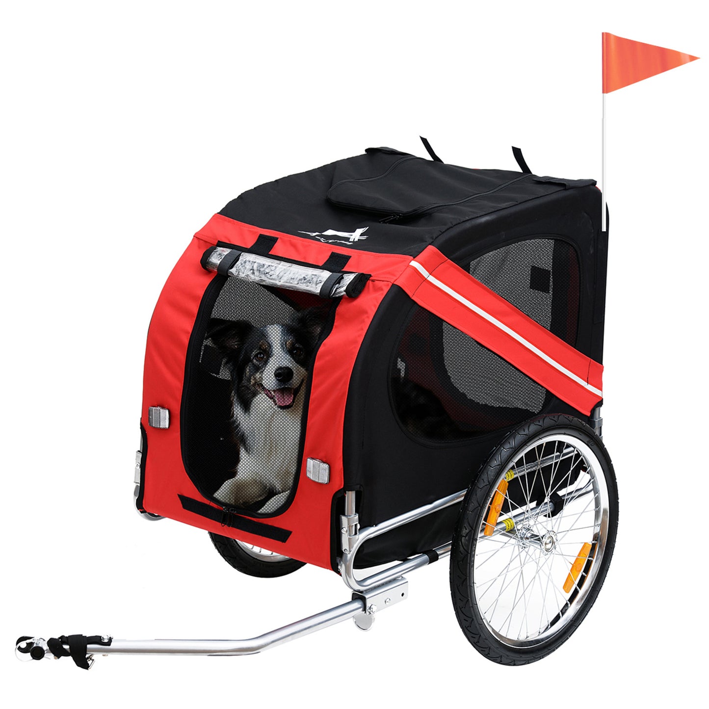 Pet Bike Trailer with Folding Frame, 20-Inch Wheels, Mesh Screens, Red
