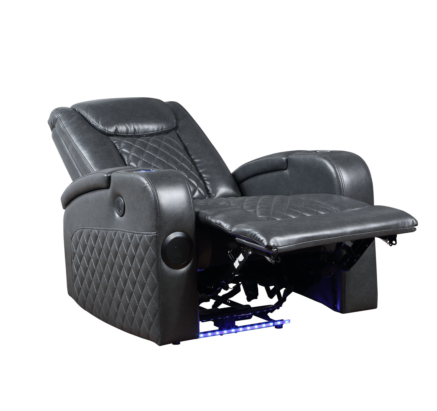 Dark Gray Leather Power Motion Recliner with Bluetooth & Charger