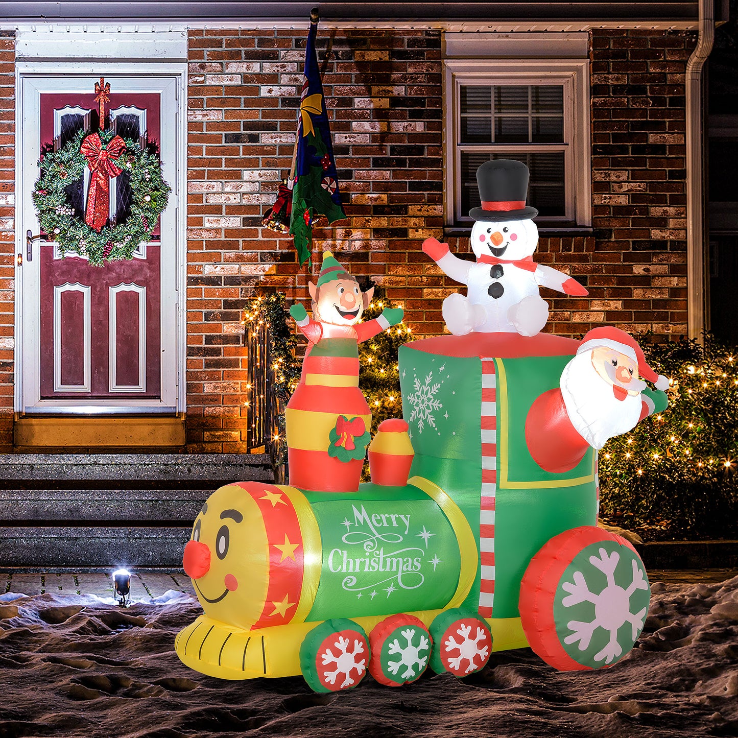 Inflatable Christmas Train with Santa Claus & Snowman - 6FT Outdoor Display