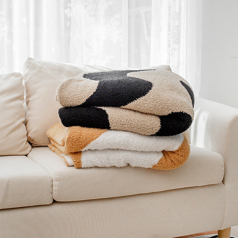 Nordic Style Half Velvet Knitted Sofa Blanket - Home Textiles