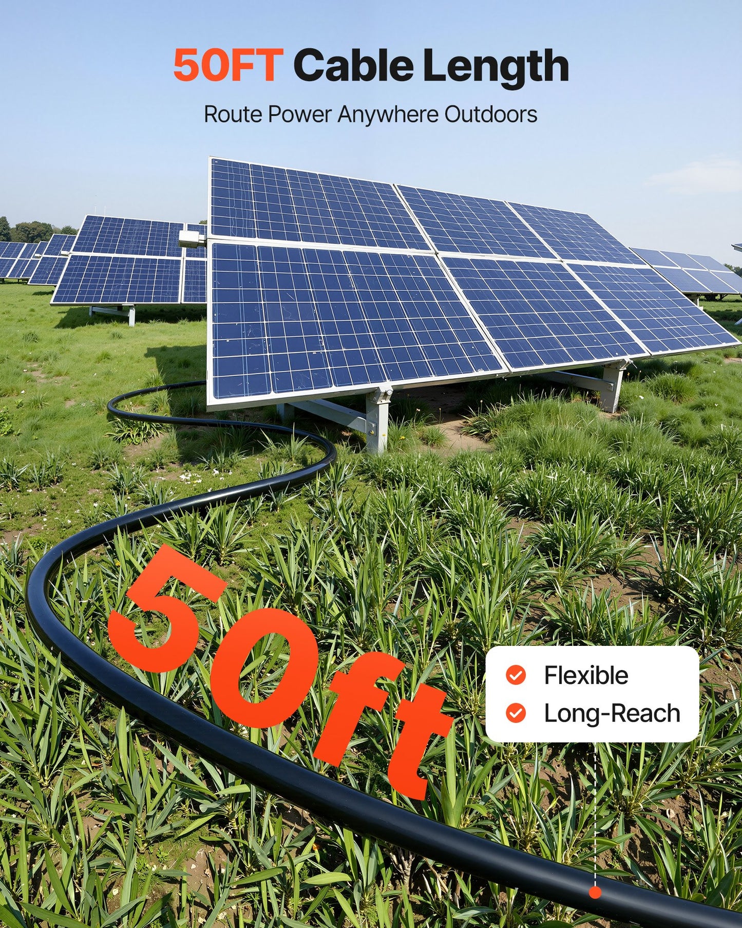 50 Ft Solar Panel Extension Cable 10 AWG Tinned Copper Waterproof Wire - Black & Red