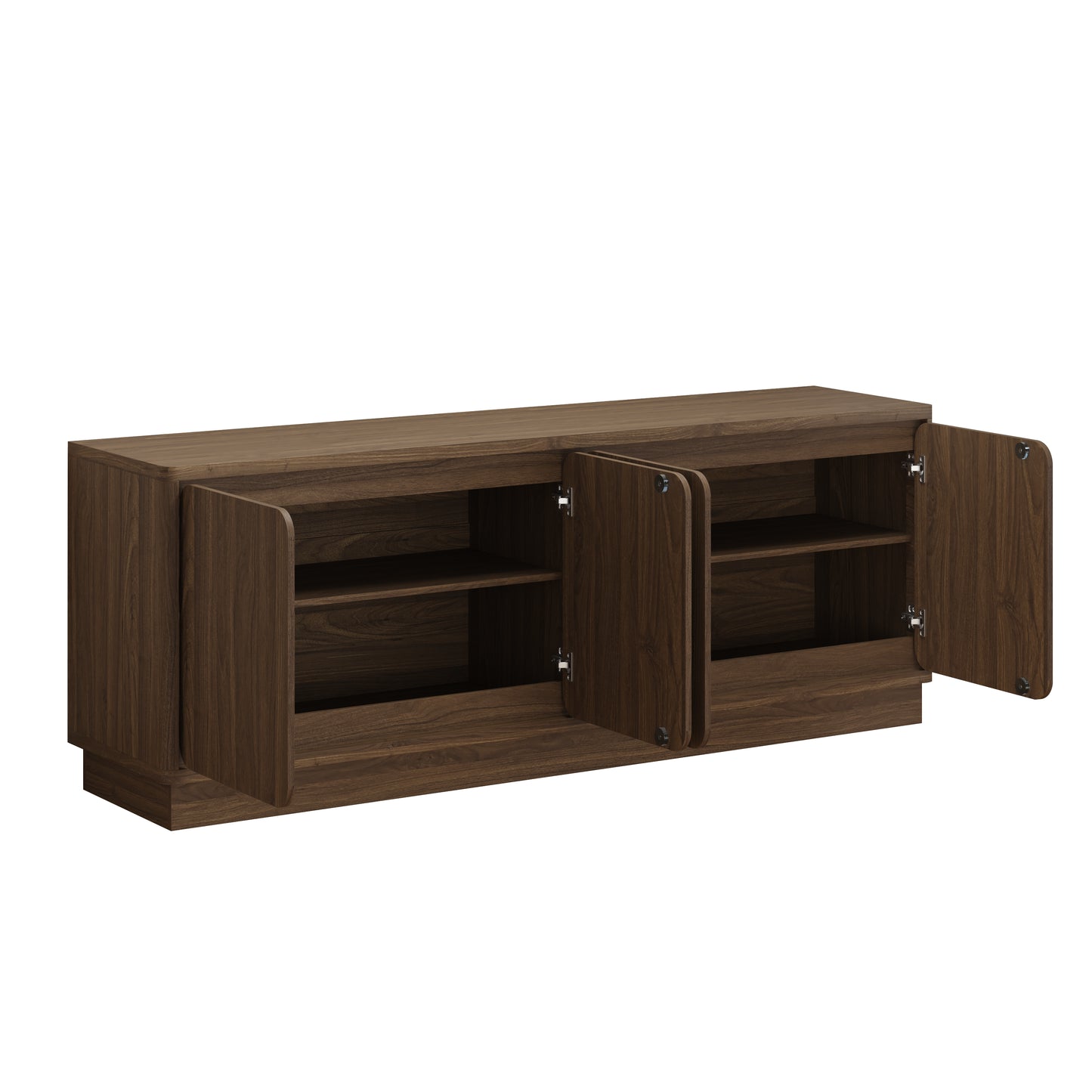 63 Inch Walnut TV Stand with 4 Storage Doors - Modern Media Console