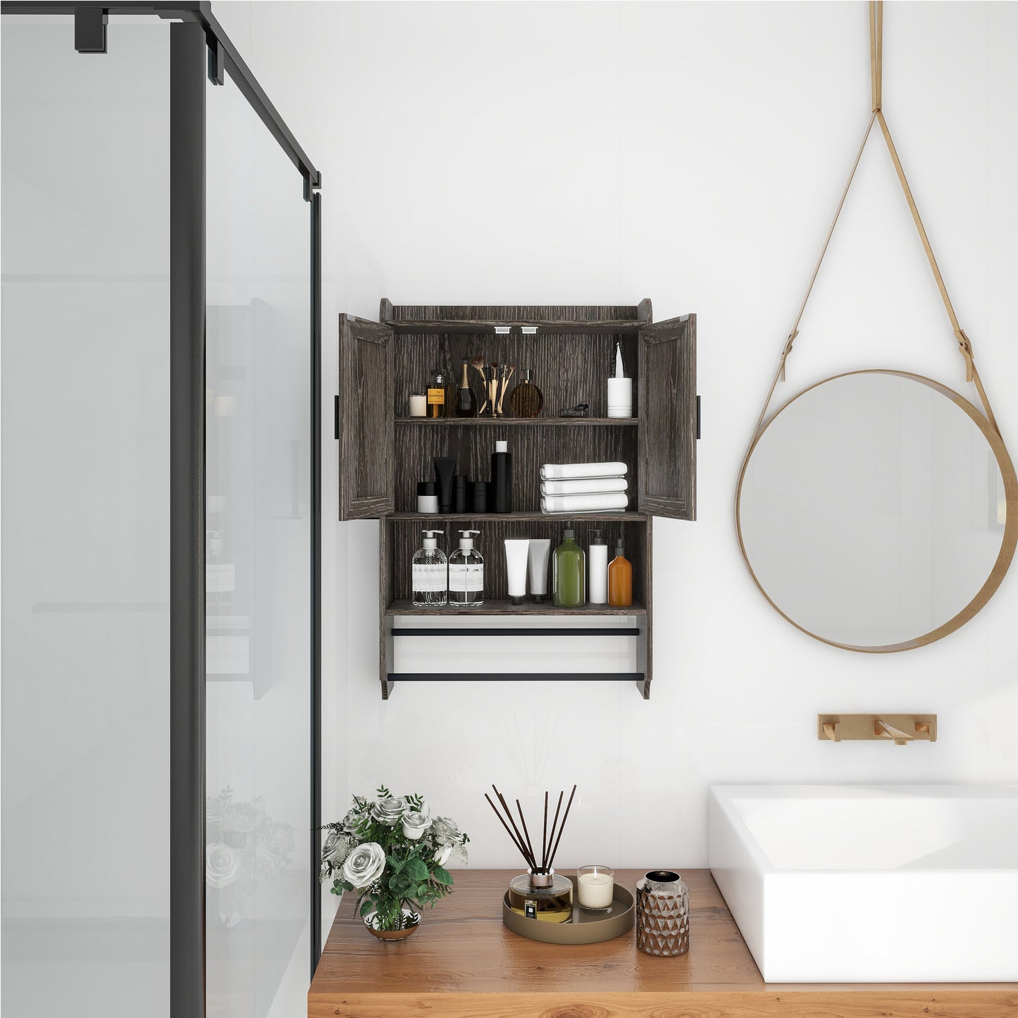 Over-The-Toilet Bathroom Wall Cabinet with Adjustable Shelf - Grey